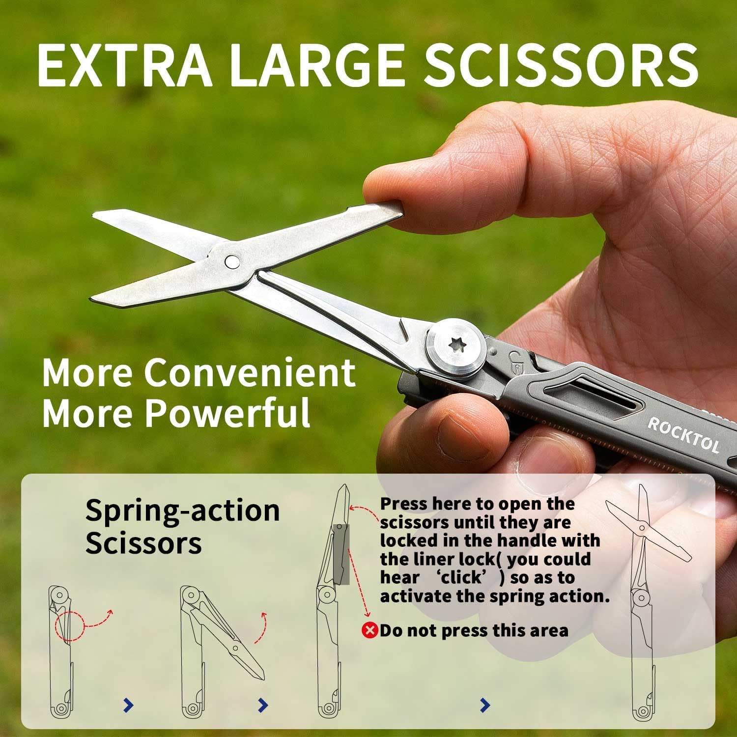 ROCKTOL Pocket Multitool ST02, VG-10 Blade, 12-in-1 Multi tool Knife,Titanium-Plated Handle,Pocket Clip,Large Scissors, Multi-tool for Camping, Hiking, Survival, EDC Gadget for Men