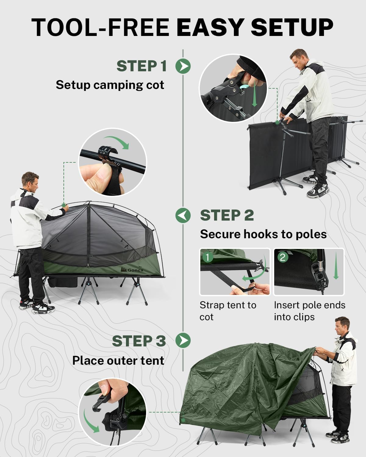 Gonex 31.5" Wide Camping Tent Cot 1 Person Folding Off-Ground Cot