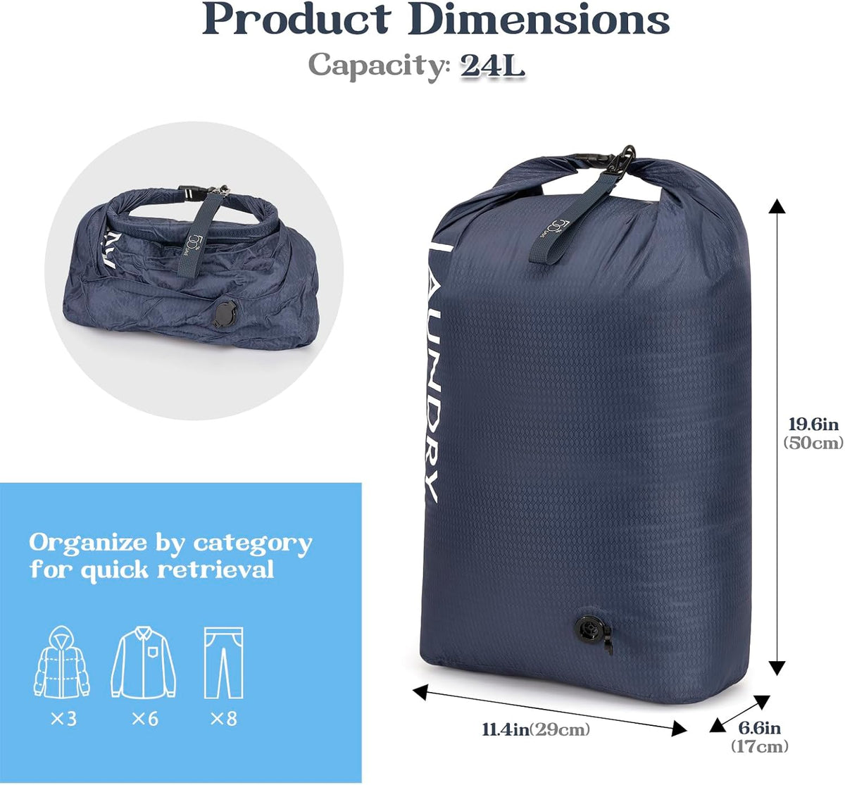 Travel Laundry Bag, Vacuum Compression Dirty Clothes Travel Bag