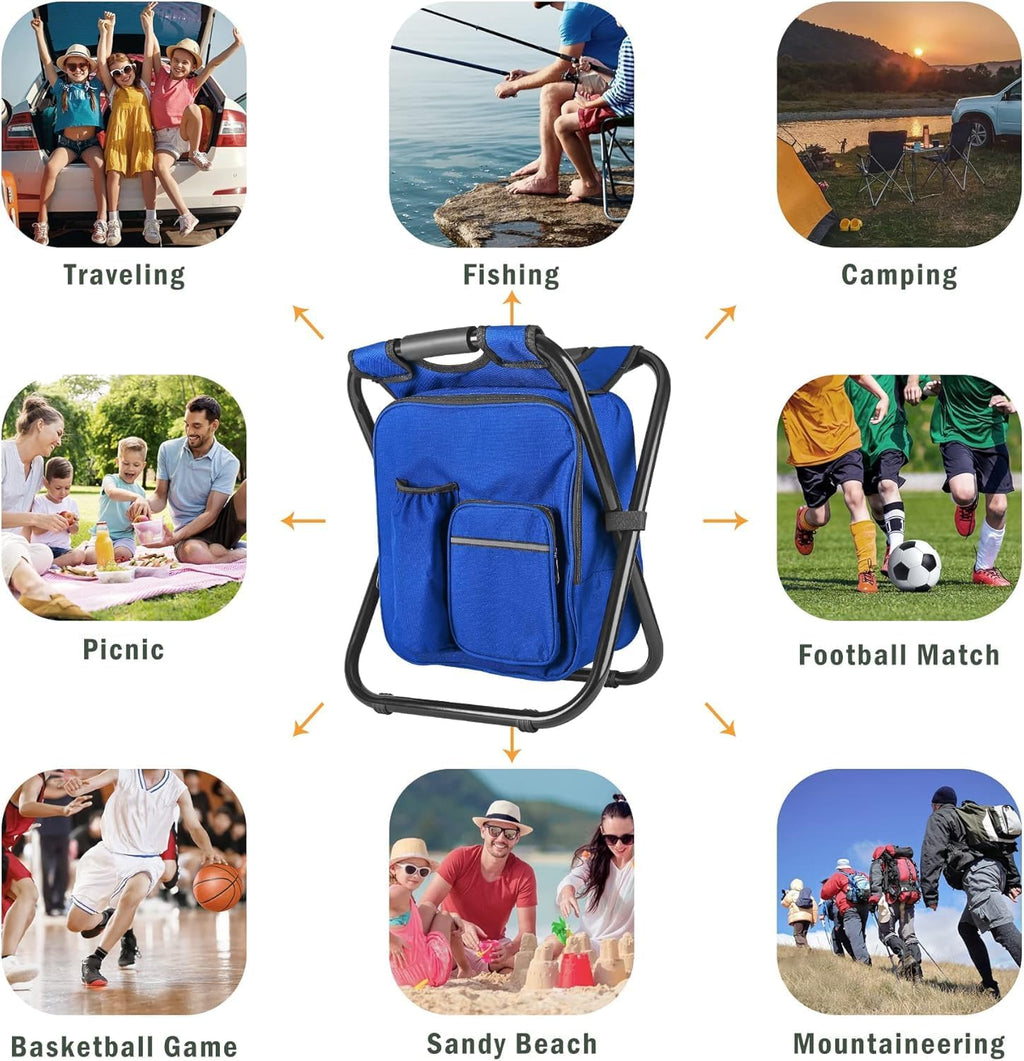 Kikerike Backpack Stool Cooler Chair Heavy Duty 300 LBS Max Load Portable Lightweight Stool Backpack Folding Fishing Cooler Seat for Camping Hunting Fishing - Dark Blue