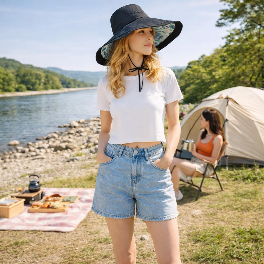 Wide Brim Sun Hat for Women Reversible Beach Hats Metal Wired Edge Gardening Hats, UPF 50+ Bucket Summer Hat