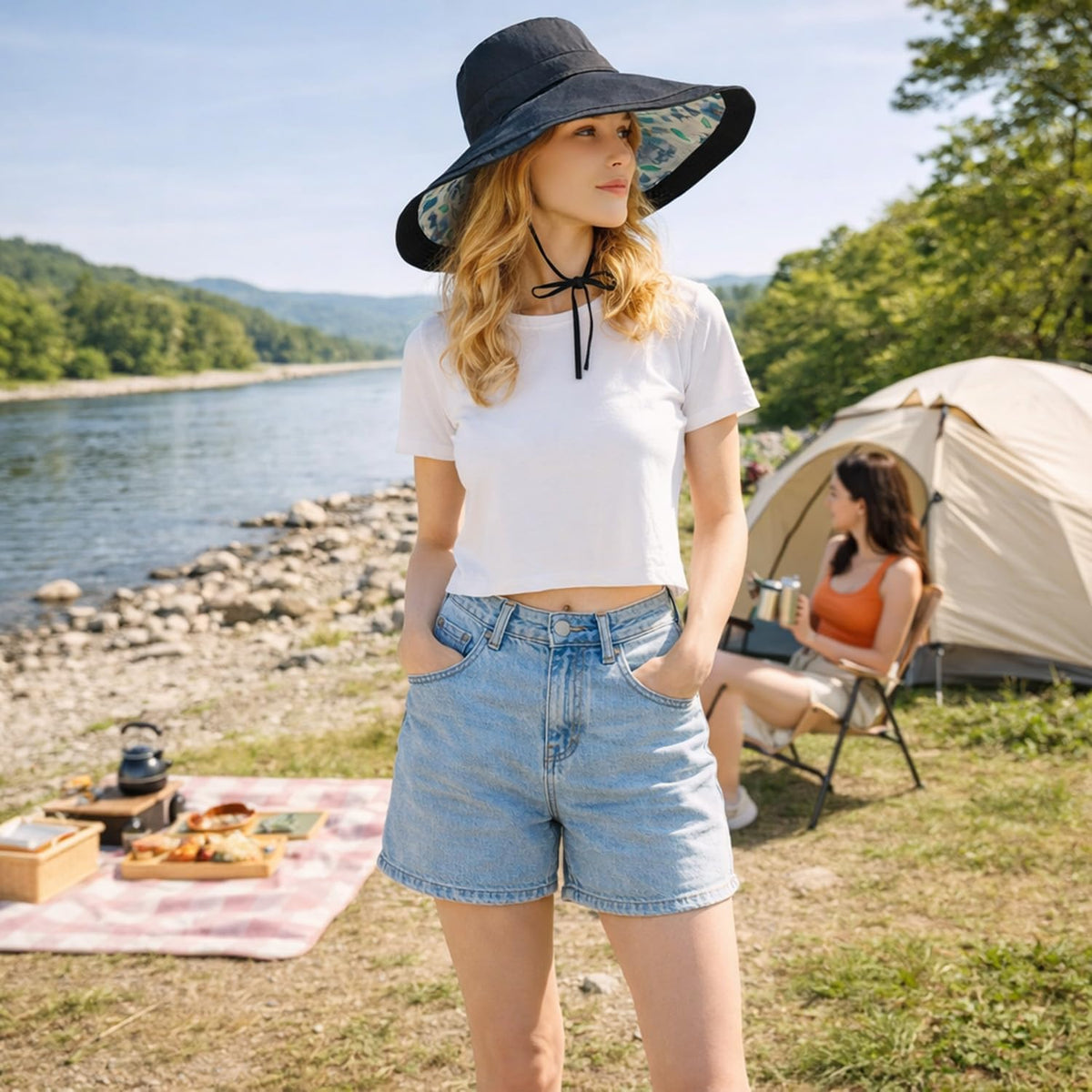 Wide Brim Sun Hat for Women Reversible Beach Hats Metal Wired Edge Gardening Hats, UPF 50+ Bucket Summer Hat