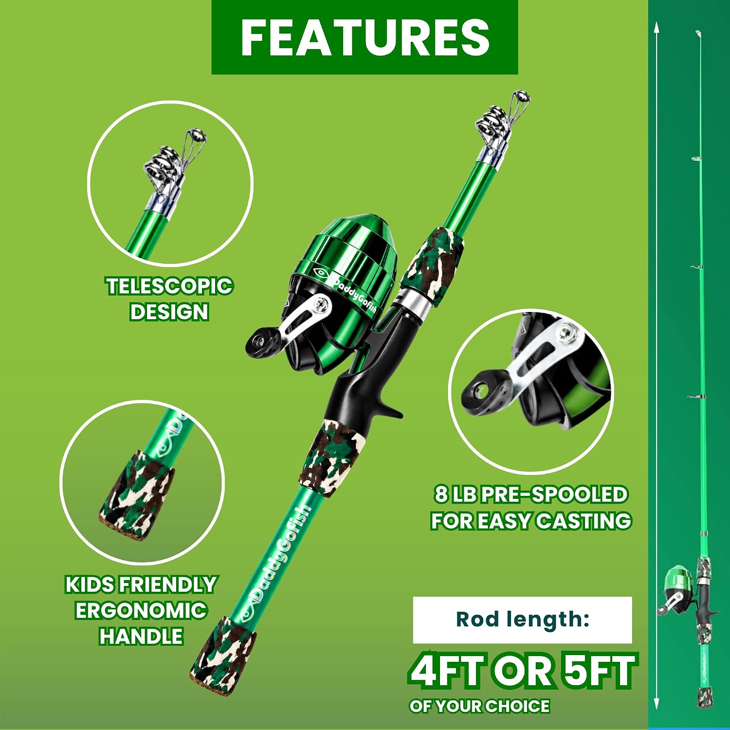 Kids Fishing Pole for Boys, Girls & Youth Age, Toddler Fishing Pole Set Kit