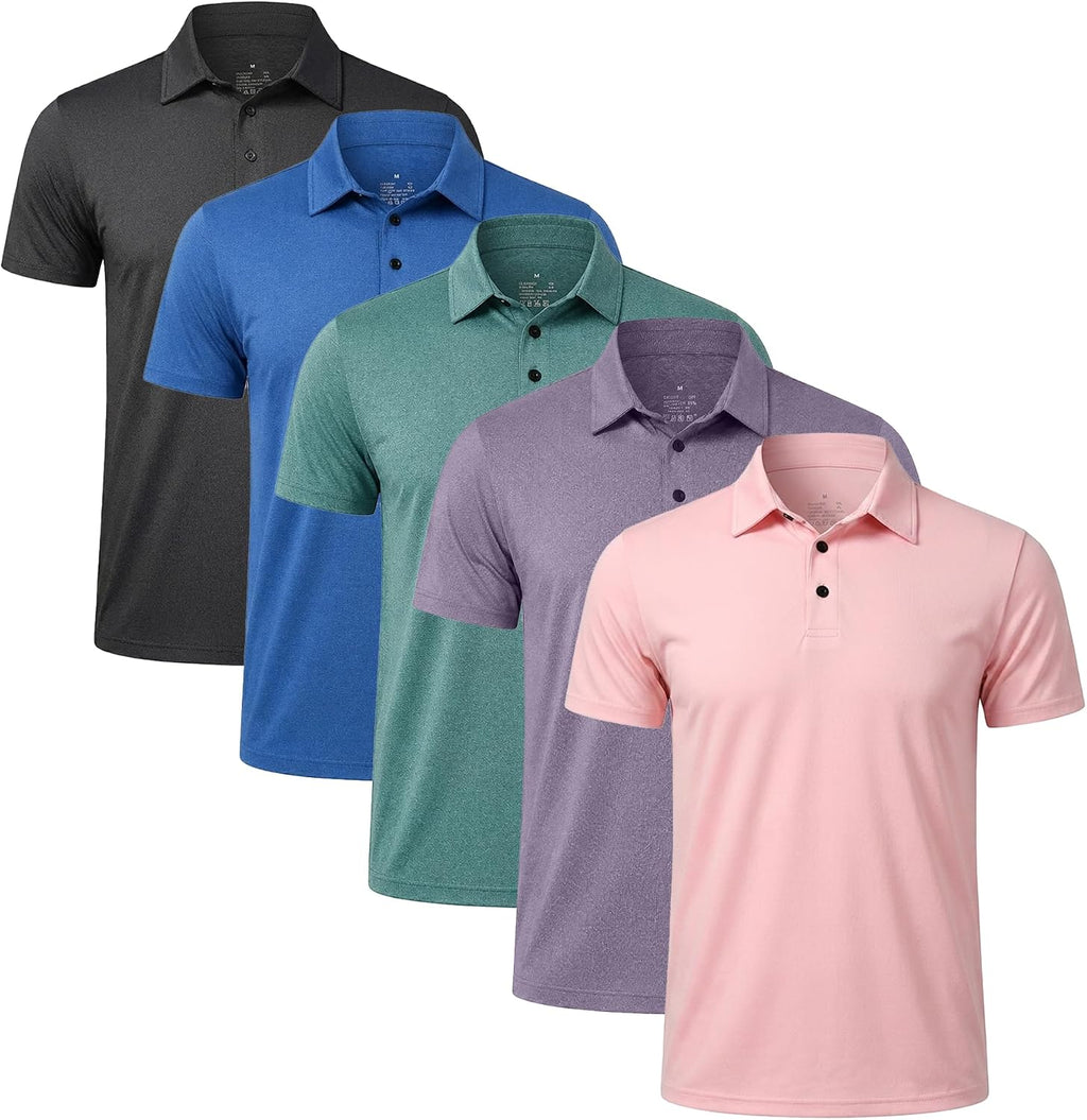 5 Pack Men's Polo Shirts Short Sleeve Golf T Shirt Performance Casual