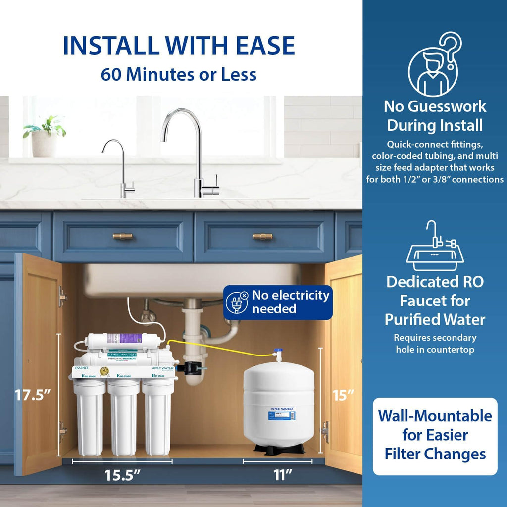 APEC Water ROES-PH75LD, 6-Stage Under Sink RO System, Alkaline, 75 GPD