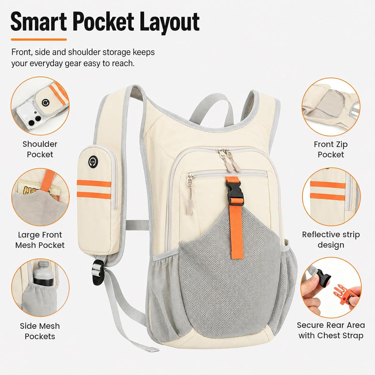 15L Small Hiking Backpack, Lightweight Packable Foldable Casual Backpack for Women Men (Beige)