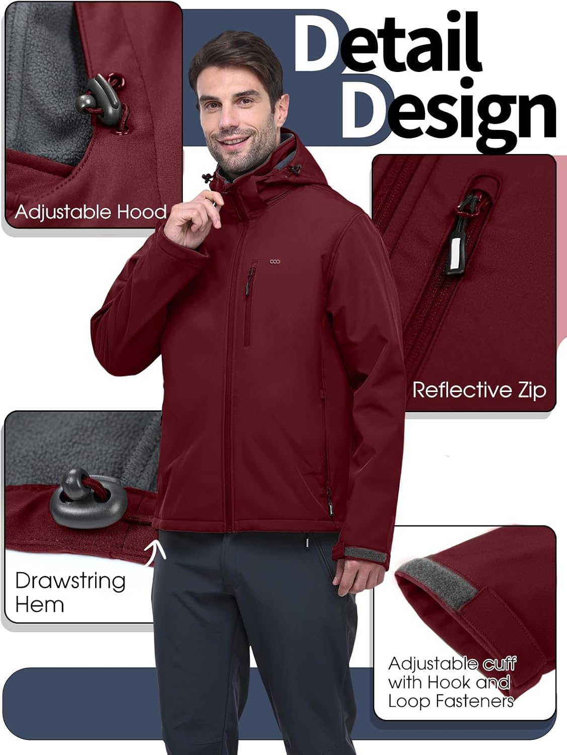 33,000ft Men's Hooded Softshell Jacket Waterproof Fleece Windbreaker Jacket