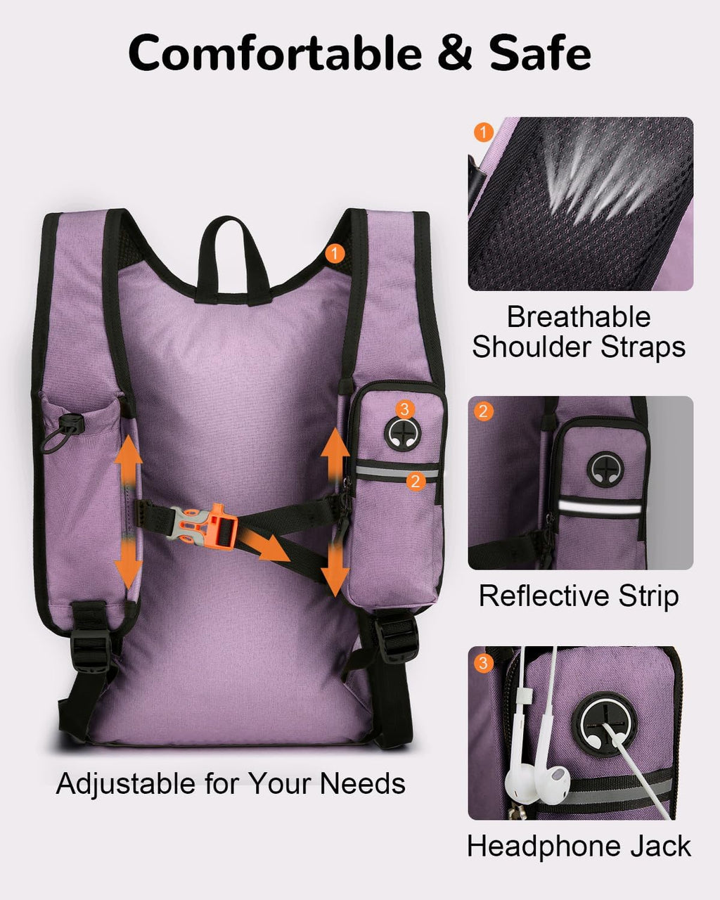Folding Hiking Backpack with Phone Pocket for Men Women, Small Ultralight Packable Casual Daypack with Shoulder Chest Straps for Travel, 15L Foldable Lightweight Day Pack, Purple