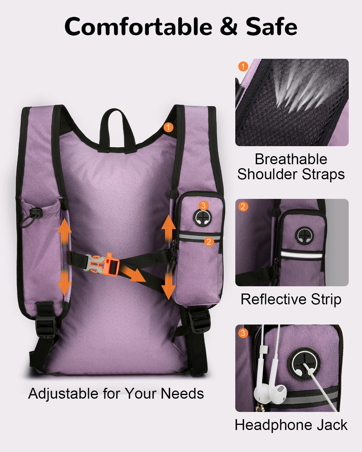 Folding Hiking Backpack with Phone Pocket for Men Women, Small Ultralight Packable Casual Daypack with Shoulder Chest Straps for Travel, 15L Foldable Lightweight Day Pack, Purple