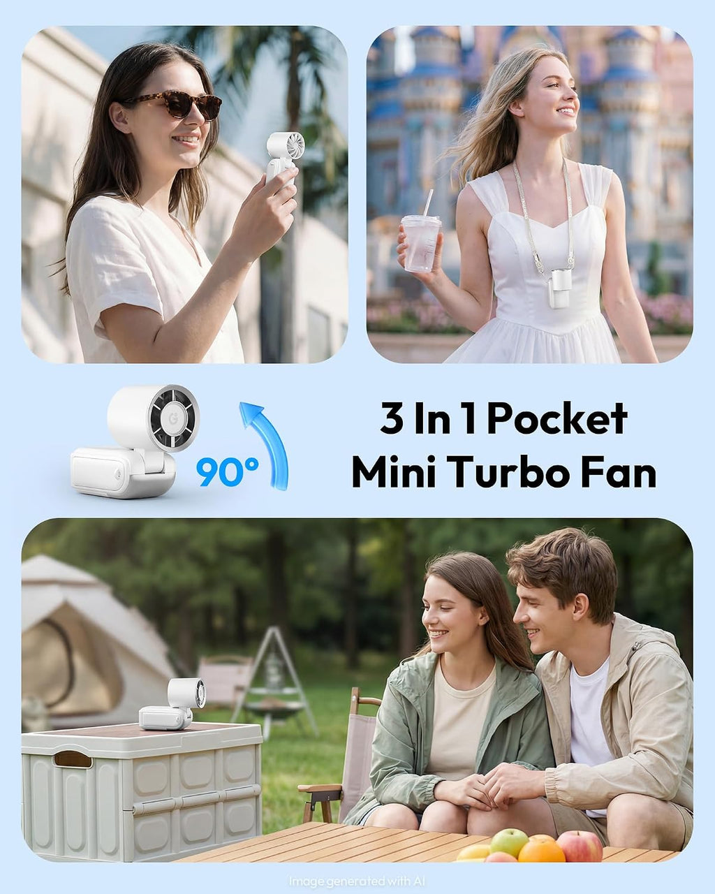 Gaiatop Portable Mini Fan Handheld, 3-in-1 Foldable Pocket Fan, Up to 15H