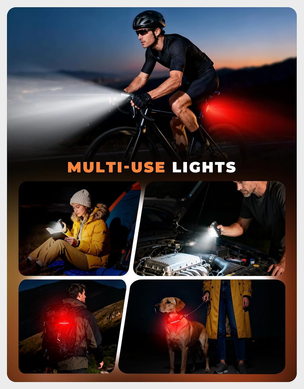 WOCBUY Bike Lights for Night Riding, 1500 Lumen Super Bright & Wide Beam Bicycle Headlight, 4+5 Modes 2600mAh USB Rechargeable Bike Light Set, IP65 Waterproof Light Bar for Ebike MTB Scooter