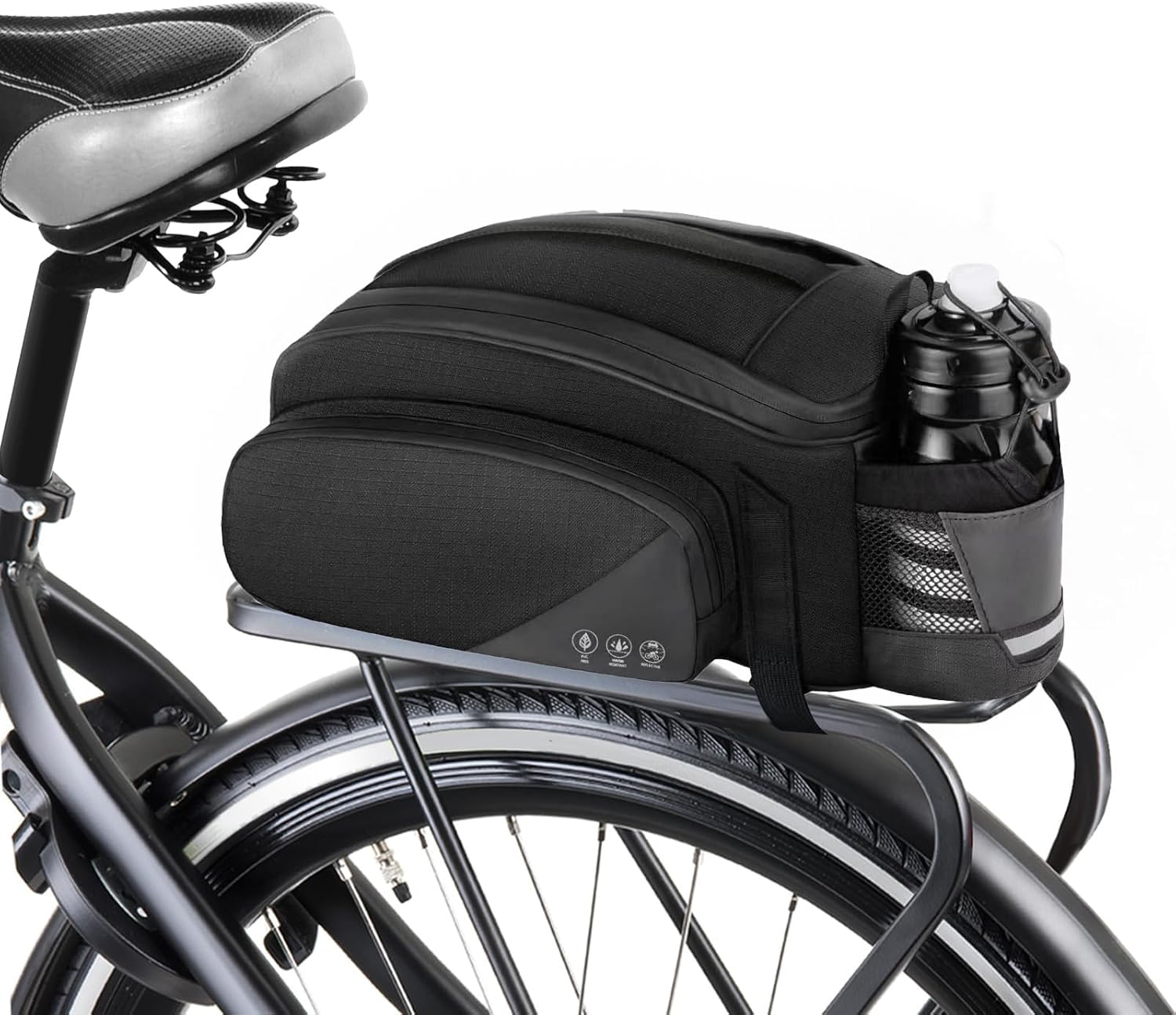Bike Rack Bag,12L Bike Trunk Bag ,Rear bike rack bag, Multi Pockets Cycling Storage Bag with Water Bottle Holder , Bike Bags for bicycle Rack with Reflective Area & Shoulder Strap for Cycling Trips.