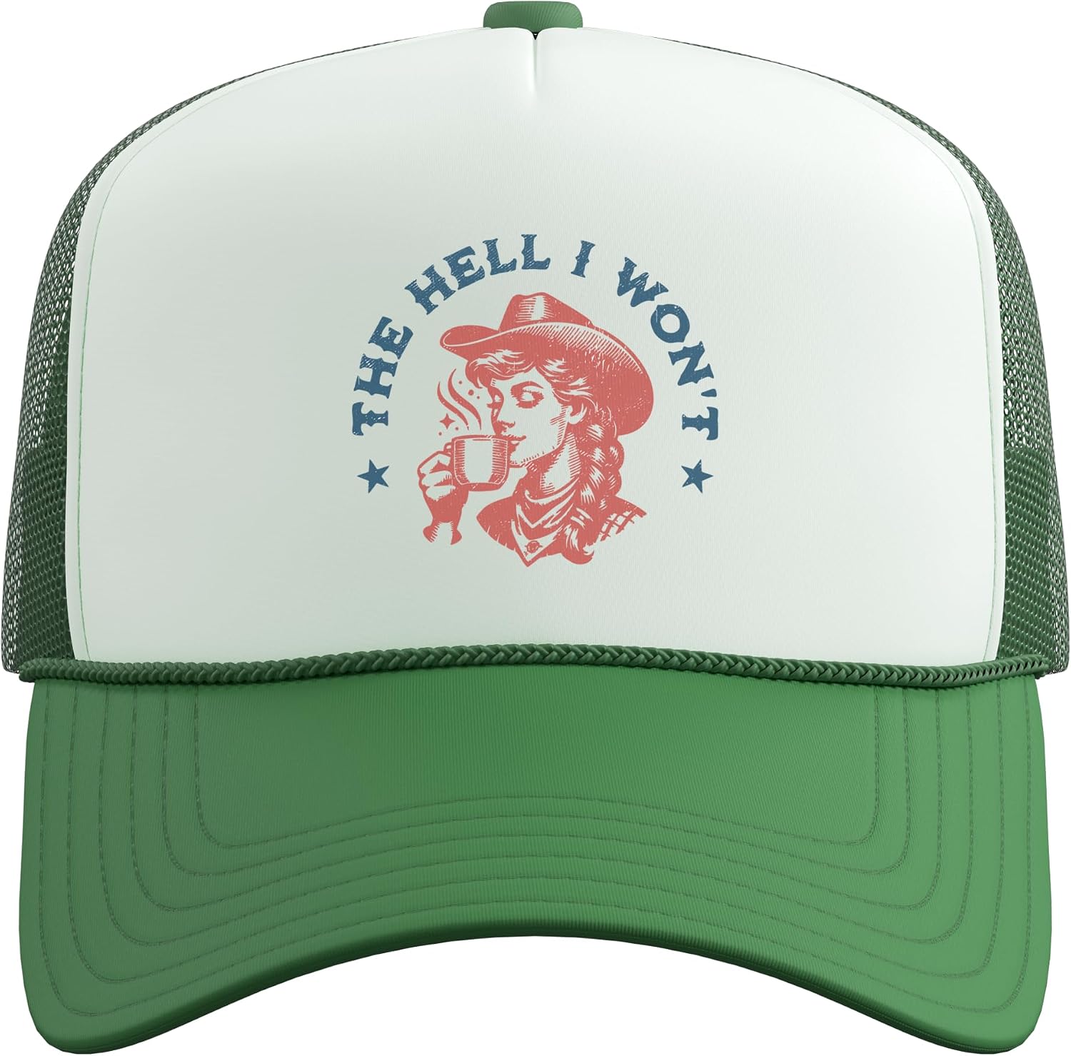 The Hell I Won't Cowboy Hat Country Vintage Coffee Cowgirl Trucker Hat with Adjustable Mesh Back