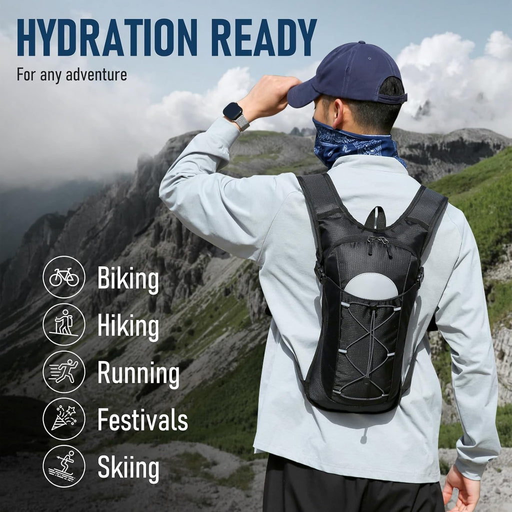 Hydration Backpack with 2L Water Bladder – Lightweight & Durable for Running, Hiking, Biking – Adjustable Fit for Men, Women, Youth