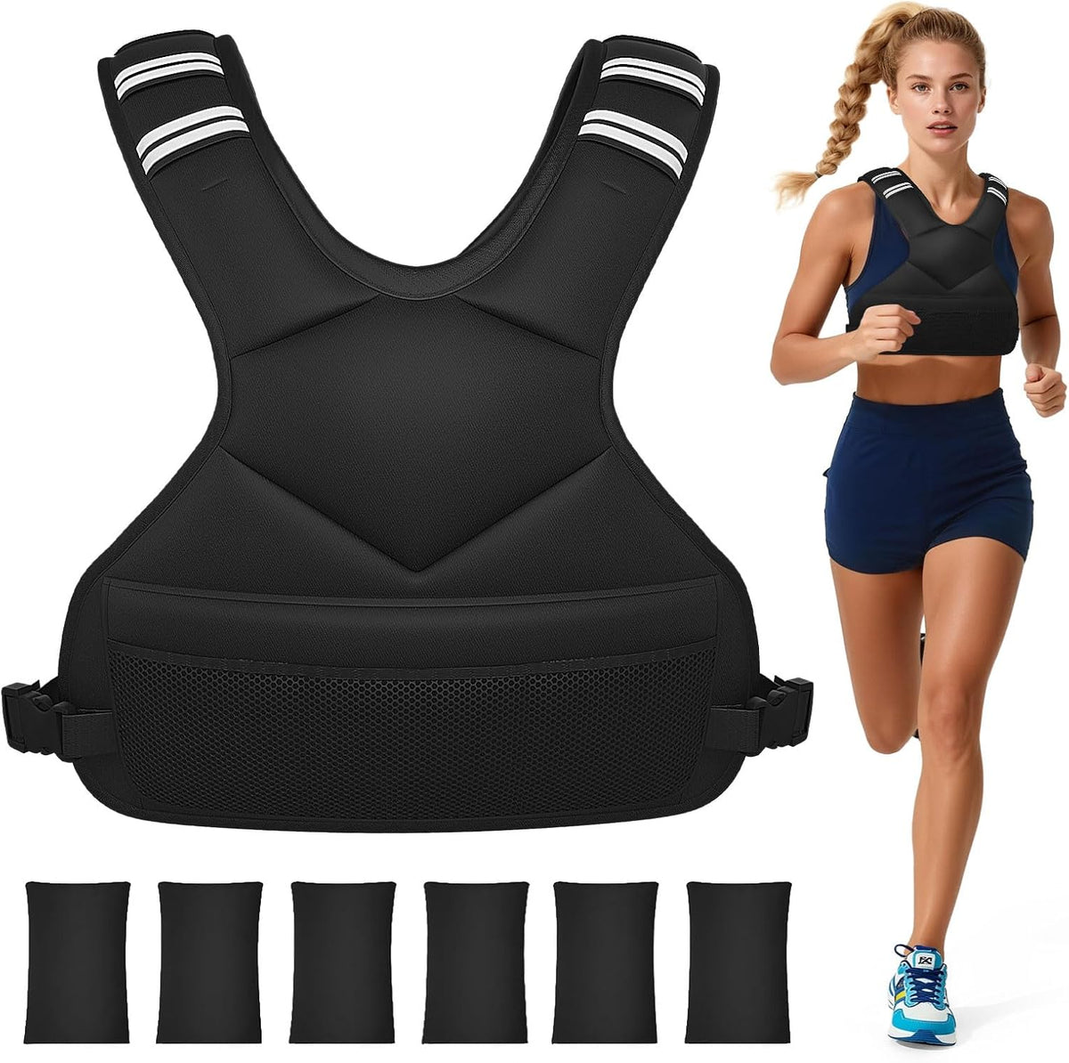 Ragebby Adjustable Weighted Vest for Women Men, 4-10lb/12-18lb/ Vest with 6 Ironsand Weights, Weight Vest with Reflective Strip for Running, Walking, Exercise, Strength Training