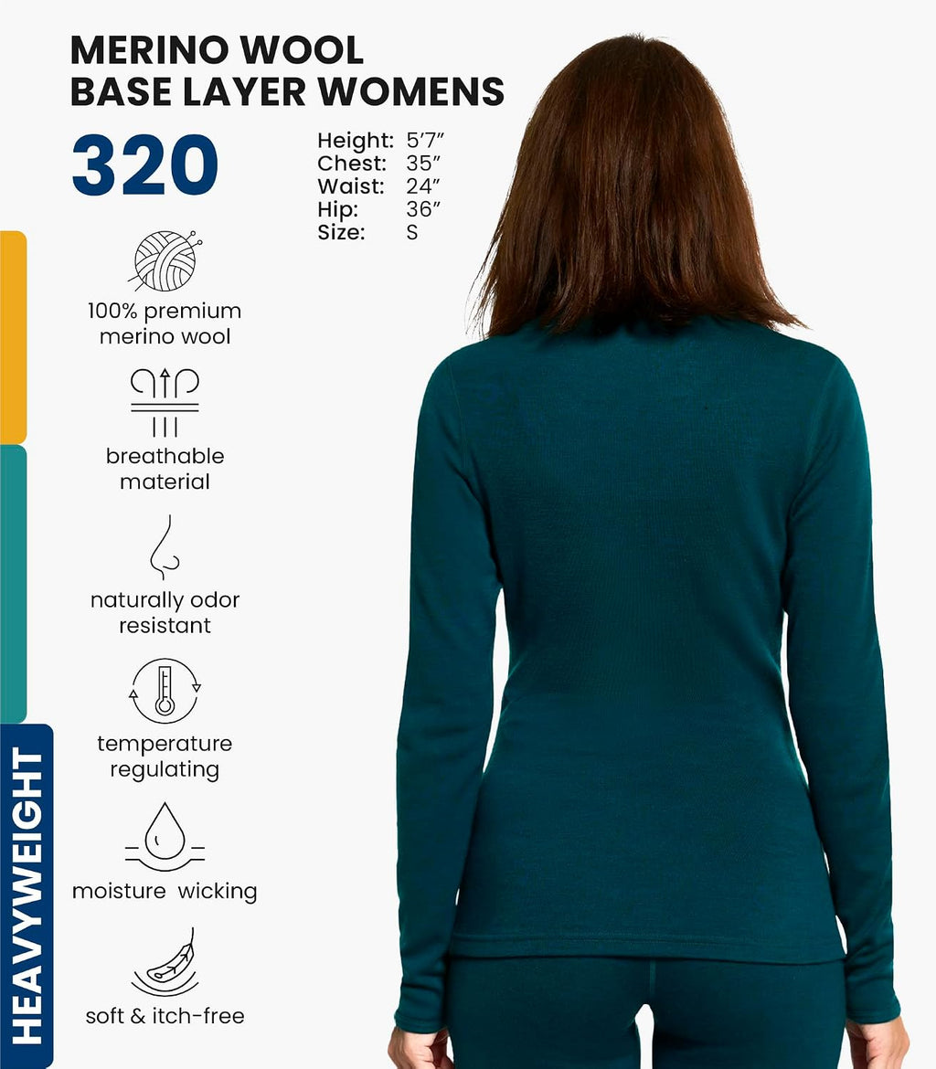100% Merino Wool Base Layer Women - Long Sleeve Thermal Shirt with Socks