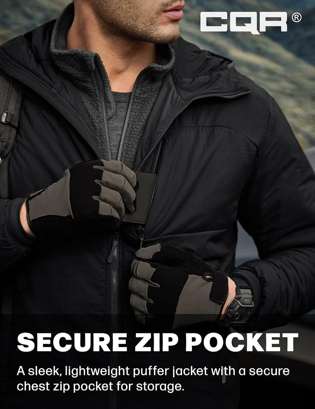CQR Men's Lightweight Warm Insulated Jacket, Windproof Water Resistant Winter Active Coat for Hiking Work Outdoor Tactical