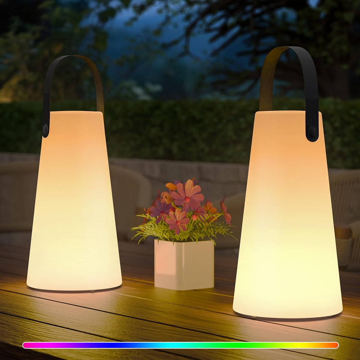 2 Pack Outdoor Lanterns, GGII Rechargeable Cordless Outdoor Table Lamp with IP44 Water-Resistant, Battery Operated Portable Hanging Outdoor Lamp RGB Colors for Patio Balcony Garden Camping Dining(TPU)