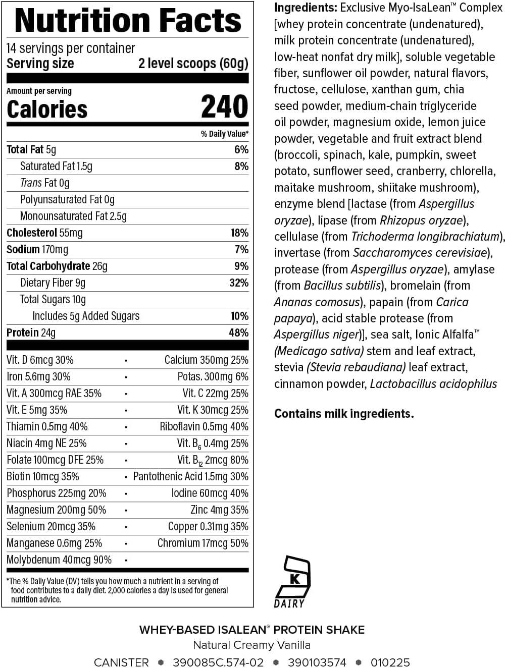 Isagenix IsaLean, 24g Protein, Natural Creamy Vanilla, 29.6 oz