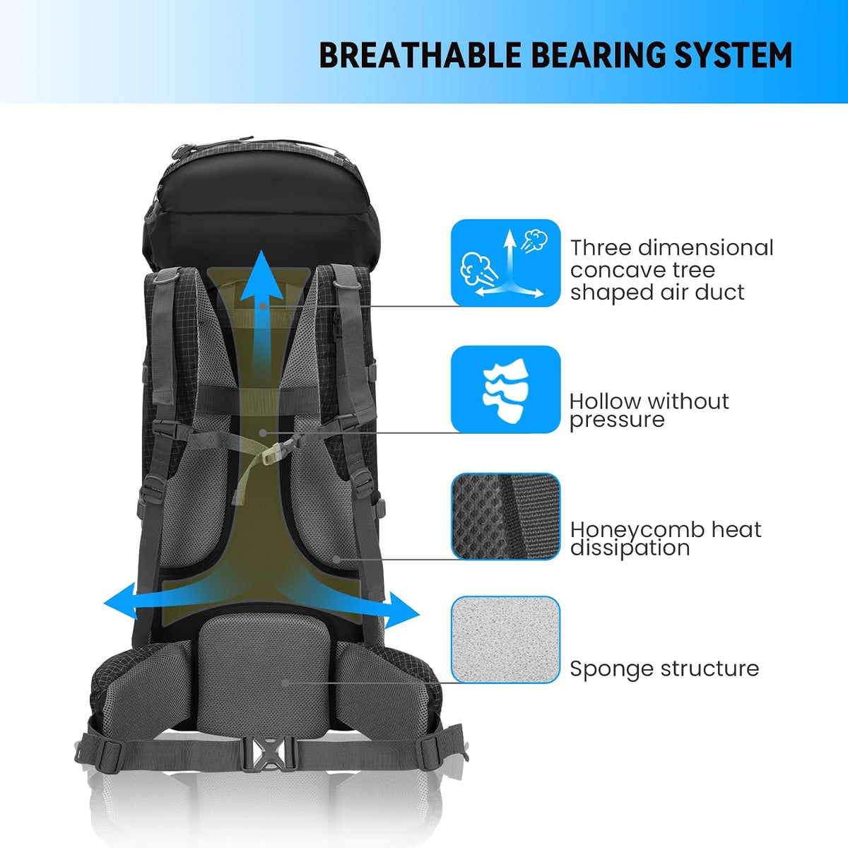 Bseash 80L Waterproof Hiking Camping Backpack with Rain Cover, Lightweight Outdoor Sport Travel Daypack for Climbing Touring