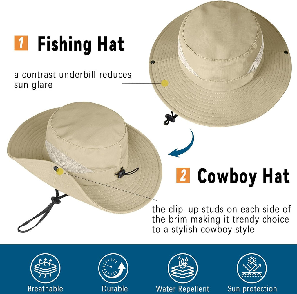 ZOORON Sun Hats for Men Women, Wide Brim Safari Hats UV Protection UPF50+ Waterproof Boonie Hats for Fishing Hiking Camping