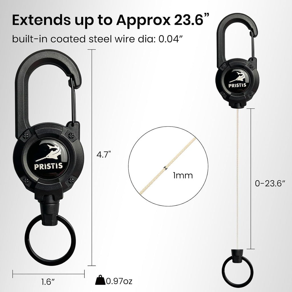 Pristis Heavy Duty Zinger Retractors, Saltwater Resistant 28" Clip