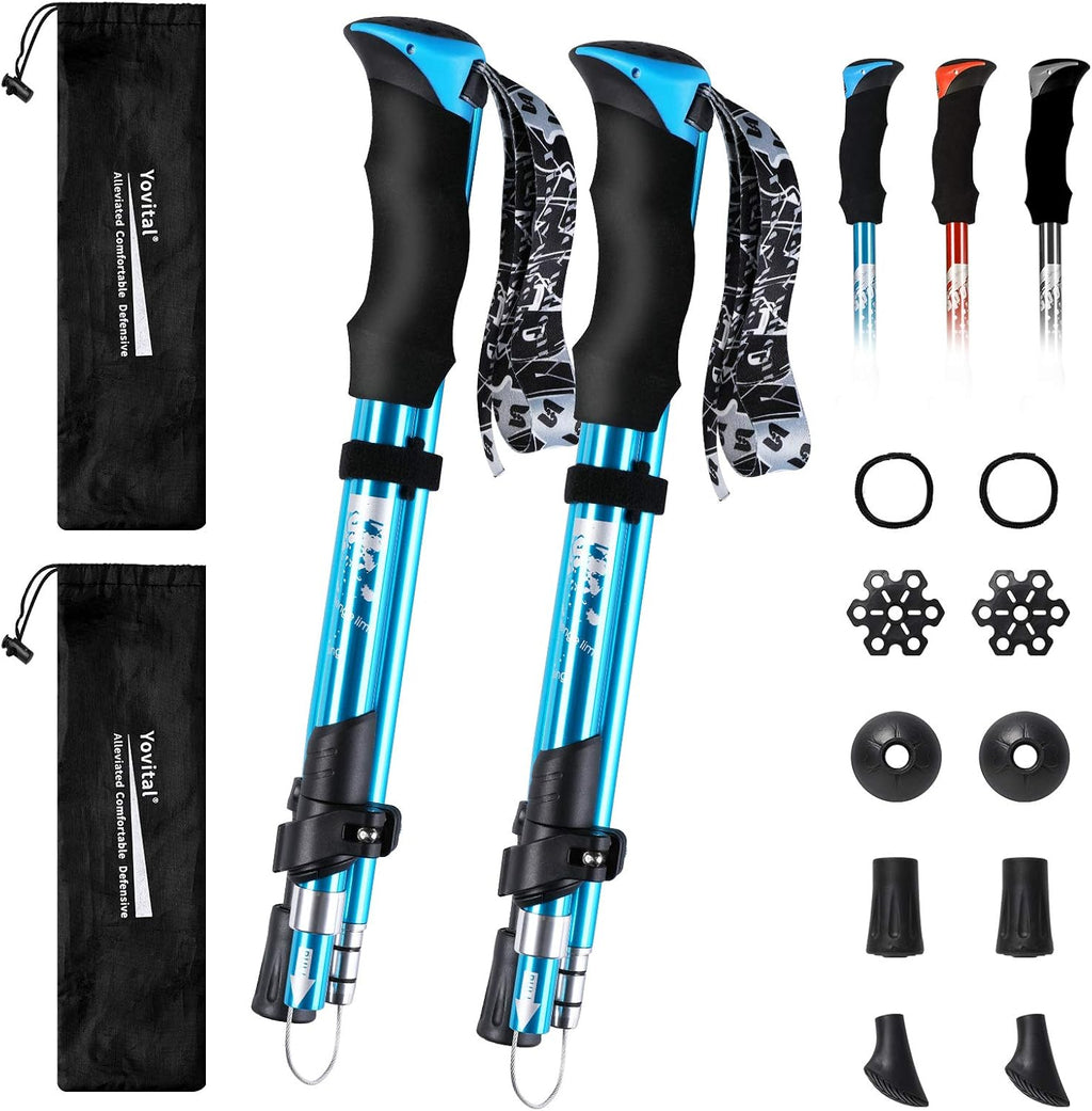 Trekking Poles Collapsible Hiking Poles - Lightweight Aircraft-Grade Aluminum Adjustable Hiking Sticks with Quick Lock System, Ultralight Walking Sticks for Women, Men & Seniors