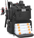 Tactical Fishing Backpack with 4 Tackle Boxes, Rod Holders & Bottle Holder