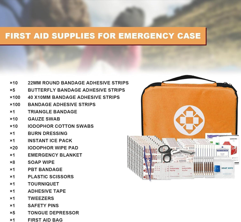 300Piece Portable First Aid Kit Refill Supplies for Car Mini Caming Emergency First Aid Kit Hiking Survival Essential Kit for Outdoor Adventure Emergency Case, Orange 1st Aid