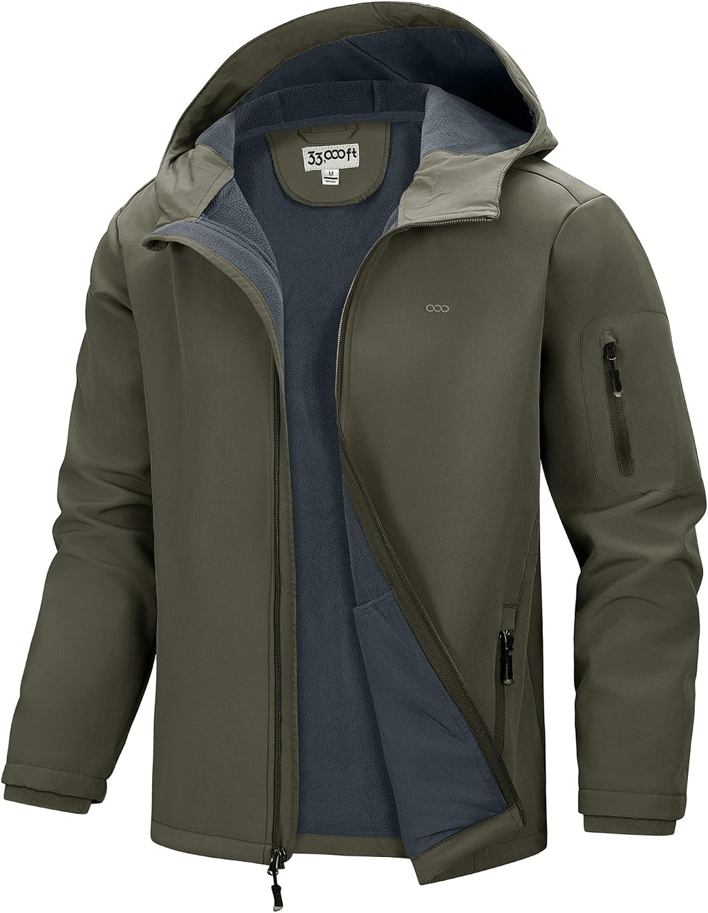 33,000ft Men's Hooded Fleece Lined Rain Shell Jacket Waterproof Lightweight