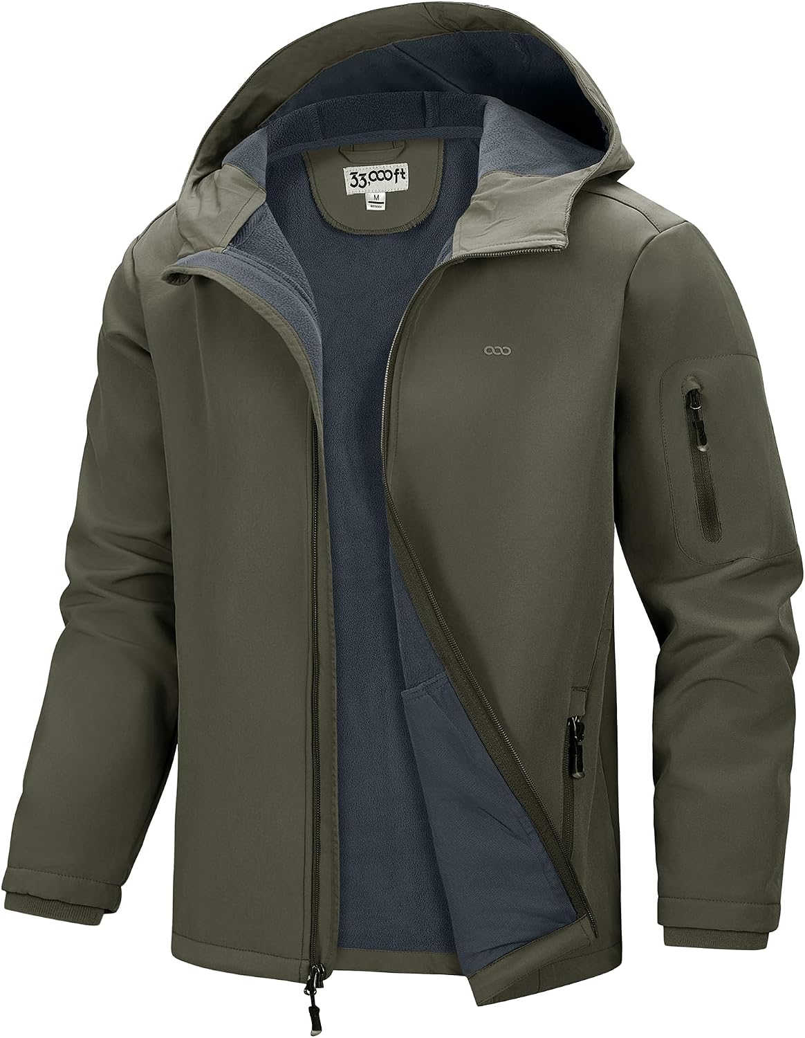 33,000ft Men's Hooded Fleece Lined Rain Shell Jacket Waterproof Lightweight