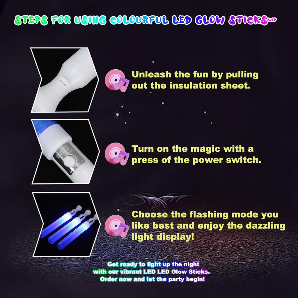 Reusable LED Glow Sticks(6 Pack), Blue Steady LED Flashing Bright Glow Light sticks, Equipped with AAA Battery Powered LED Sticks, Concert Glow in the Dark Party Favor Supplies