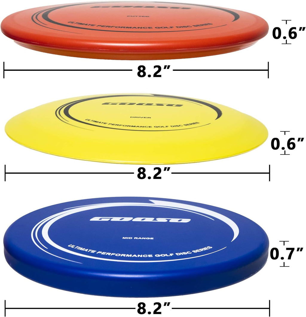 GOOSO Disc Golf Set - Driver, Mid-Range and Putter Discs with Disc Golf Bag for Outdoor and Backyard, Comfortable Plastic, 6 Pack