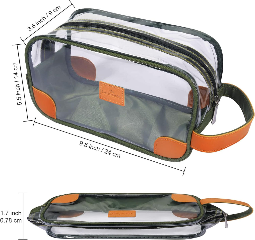 Lermende Toiletry Bag, Clear Shaving Dopp Kit for Men Travel Toiletry Bag with Hand Strap Unisex Bathroom Toiletries Organiser-Green