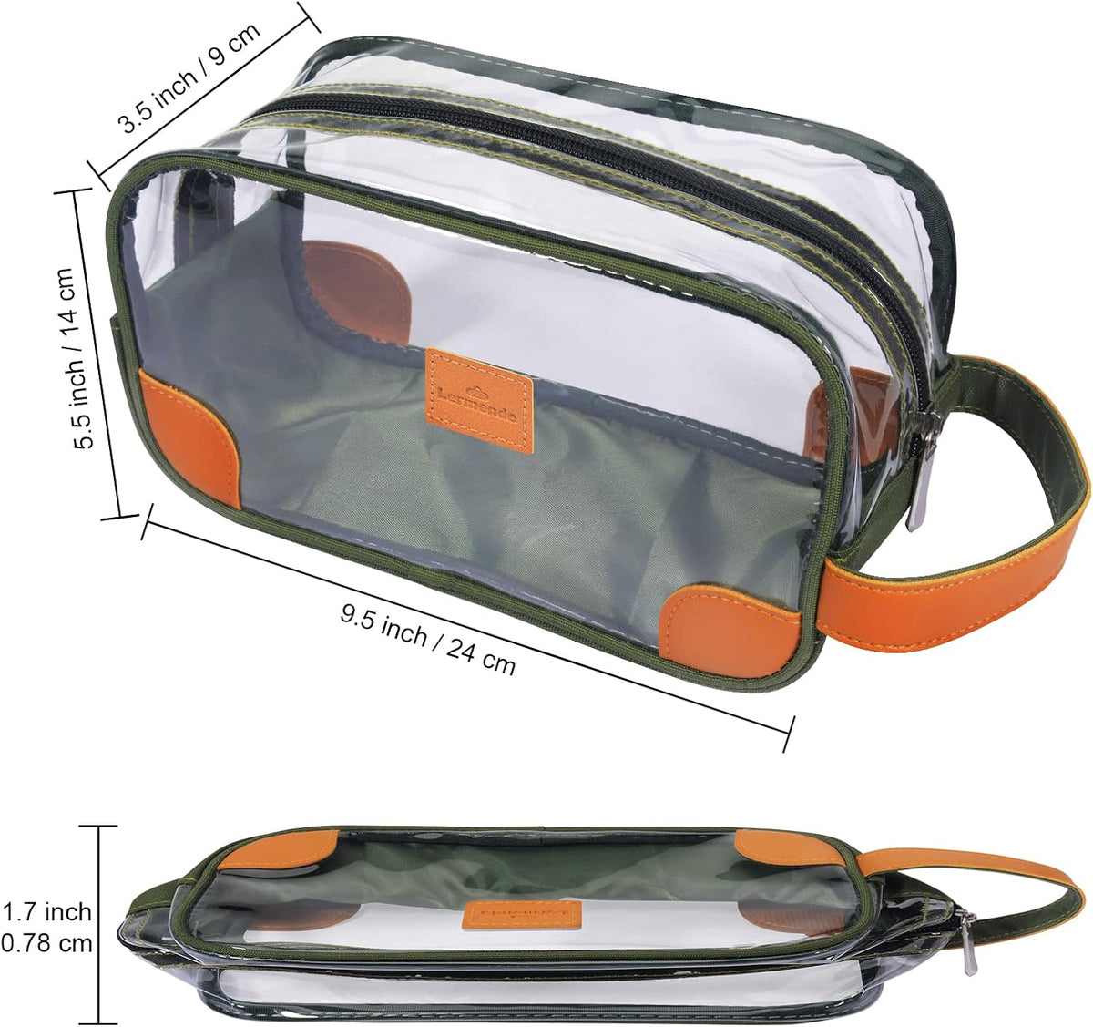 Lermende Toiletry Bag, Clear Shaving Dopp Kit for Men Travel Toiletry Bag with Hand Strap Unisex Bathroom Toiletries Organiser-Green