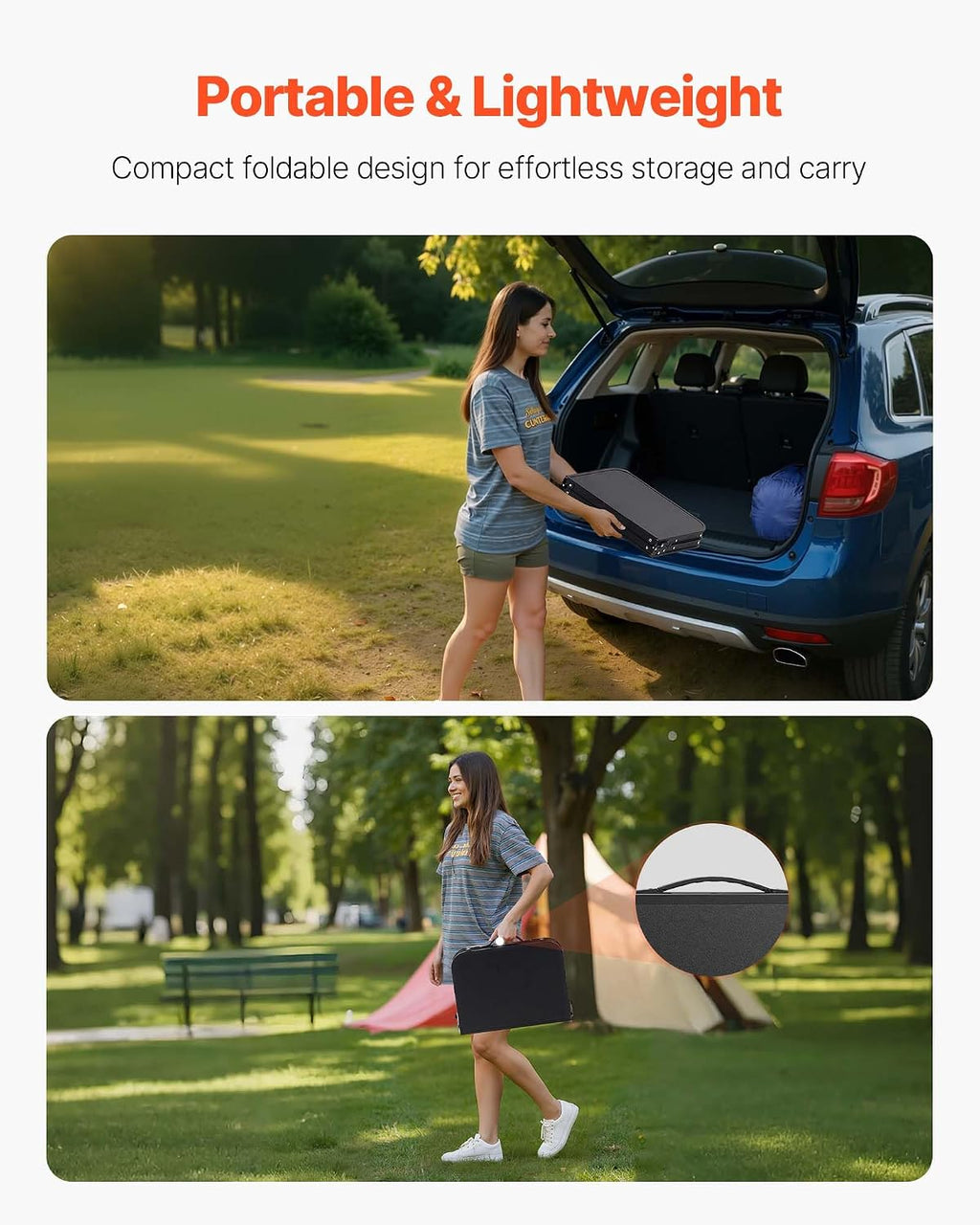 VEVOR Folding Camping Table, Adjustable Height Aluminum MDF Outdoor Portable Lightweight, for Cooking, Beach, Picnic, Travel, 24 x 16 inch