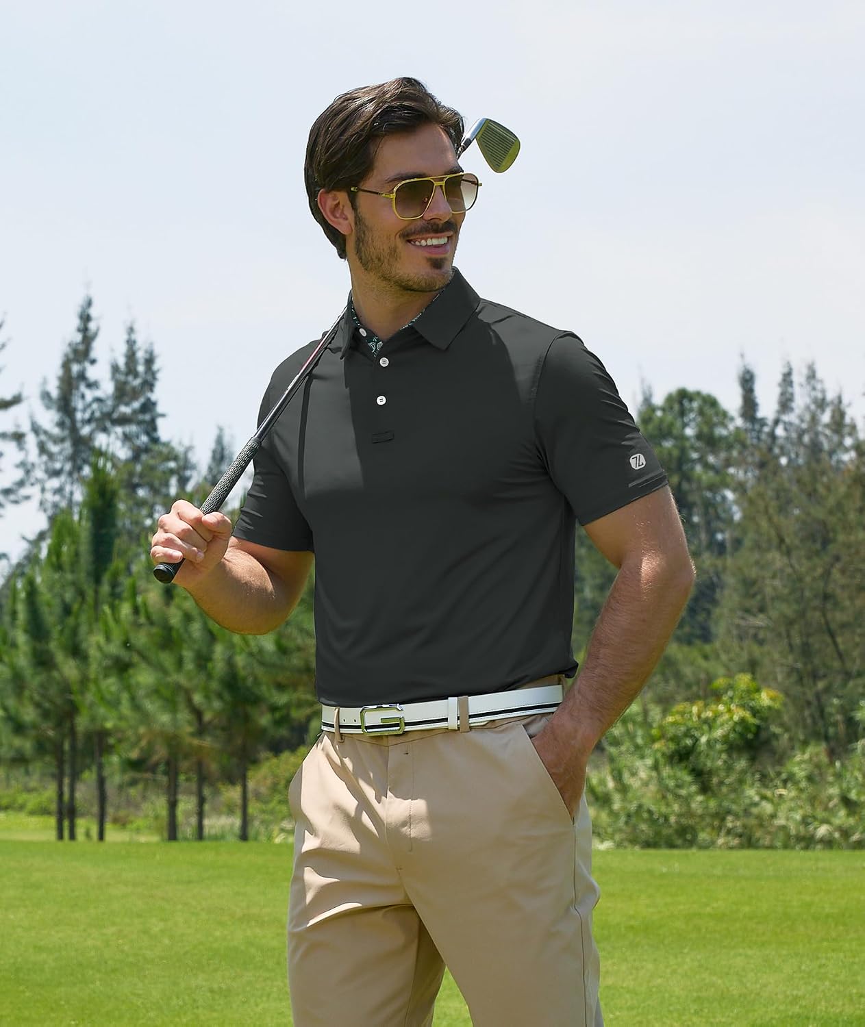 ZITY Golf Shirts for Men Short Sleeve Moisture Wicking Solid Performance Designed Print Collared Casual Polo Shirt