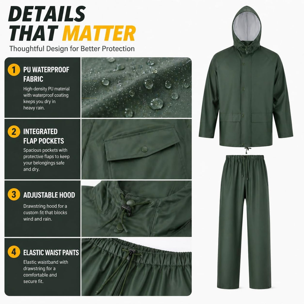 Rain Suit For Men & Women Waterproof Heavy Duty Rain Gear Reflective Jacket for Fishing Outdoor Work Raincoats