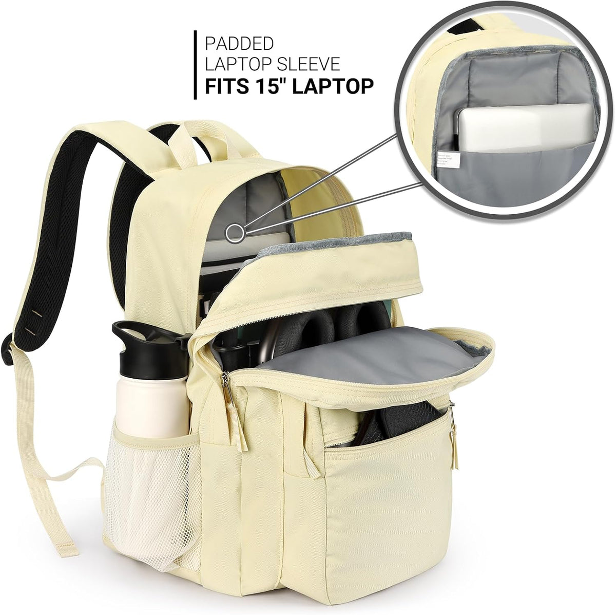 ZORFIN 26L Backpack for College, and Travel: Water Resistant Bookbag - Beige