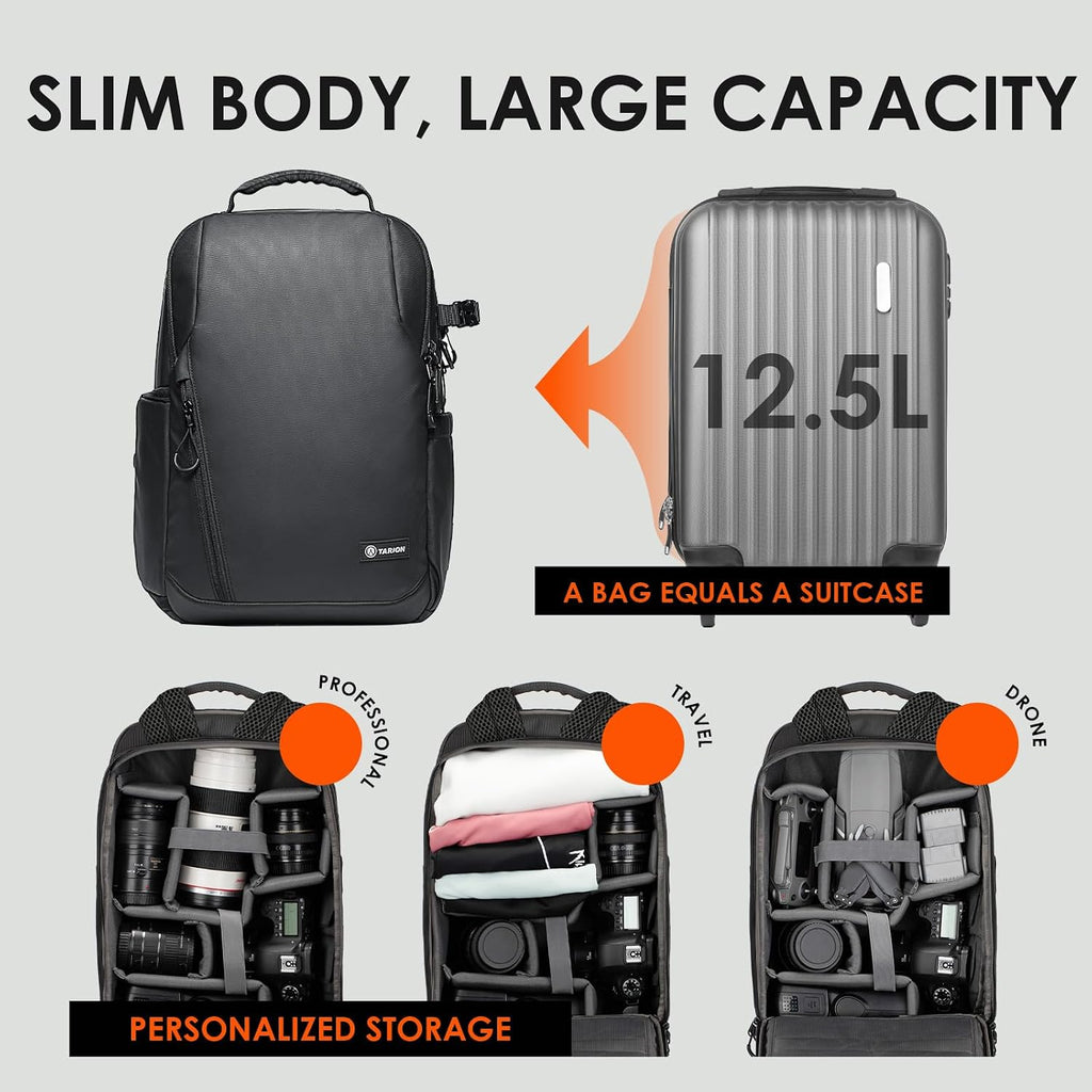 TARION Urban Camera Backpack for Photographers Compact 12.5L Black TRL
