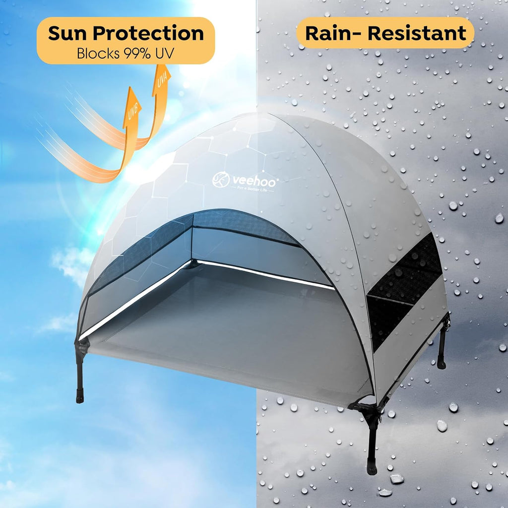 Veehoo Outdoor Dog Bed with Canopy, Cooling Elevated Dog Shade for Outside