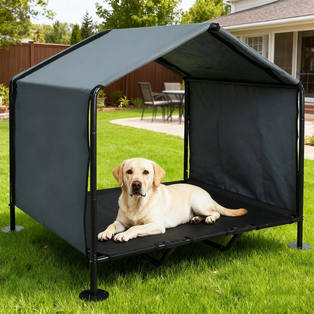 Large Dog Shade with Elevated Dog Bed, Waterproof Dog Tent with Back Cover
