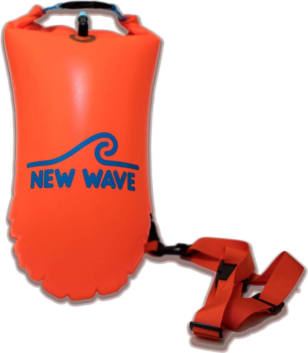 New Wave Swim Buoy Swim Safety Float and Drybag for Open Water Swimmers, Triathletes, Kayakers and Snorkelers, Highly Visible Buoy Float for Safe Swim Training (Orange PVC Medium-15L)