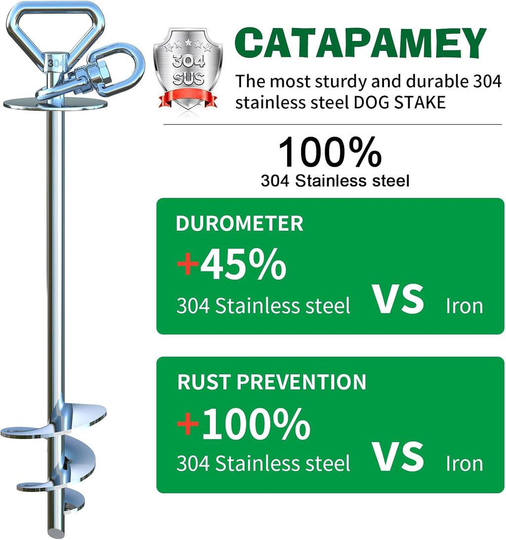 Catapamey Dog Tie Out Cable and Stake,with 30FT Heavy Duty Cable,360° Swivel Dog Run Stake-No Tangle-Runner for Yard,-Suitable for Up to 150 lbs- Idela for Yard Outdoor Camping