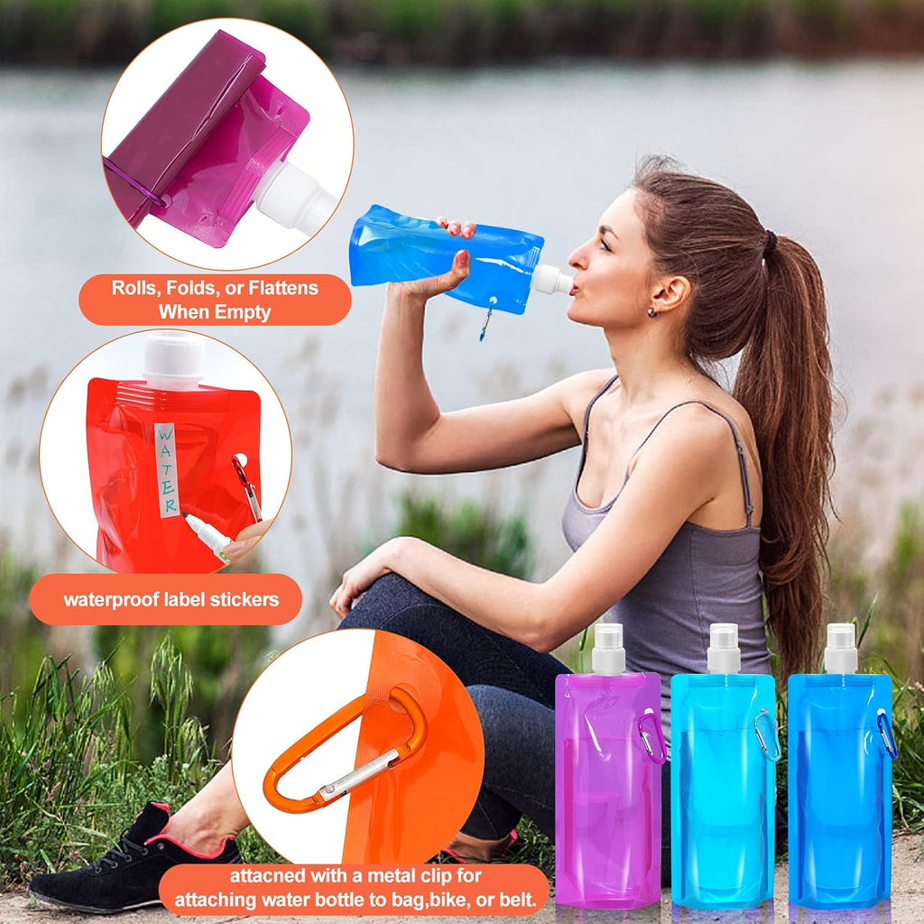 10 Pcs Foldable Water Bottle, 480ml, Collapsible, Leak Proof