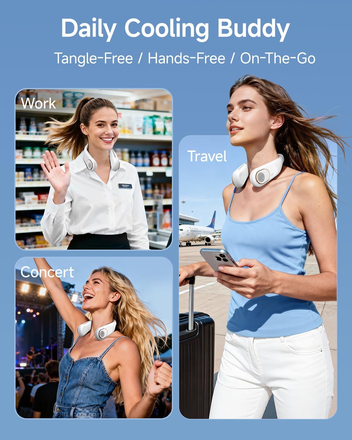 SWEETFULL Portable Neck Fan: 5200mAh Bladeless Personal Fan | 4 Speeds, 20H Max Runtime, No Hair Twist Quiet Wearable Fan for Travel | Birthday Gifts for Men Women Mom Dad