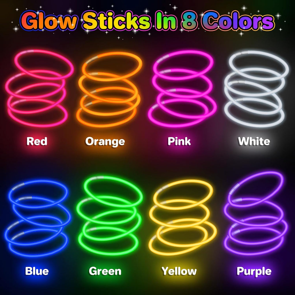 SpringFlower 300Pcs Glow Sticks Bulk Party Supplies, Glow Sticks for Kids Party Favors, Glow in The Dark Party Supplies, Light Up Party Decorations, Wedding, Birthday, Halloween , 8 Colors