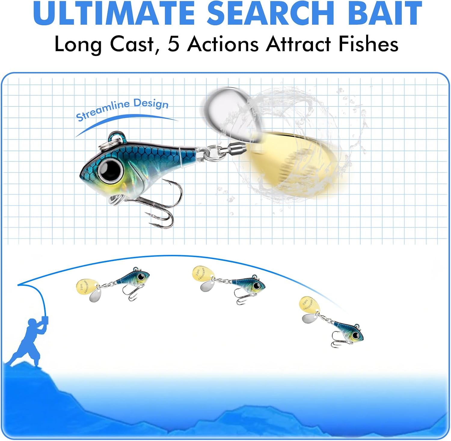 TRUSCEND Swim or Jig Fishing Spinner Baits for Freshwater and Saltwater, Rooster Tail Fishing Lures for Trout Bass Walleye Crappie Salmon Pike, Blade Bait with Copper Blade