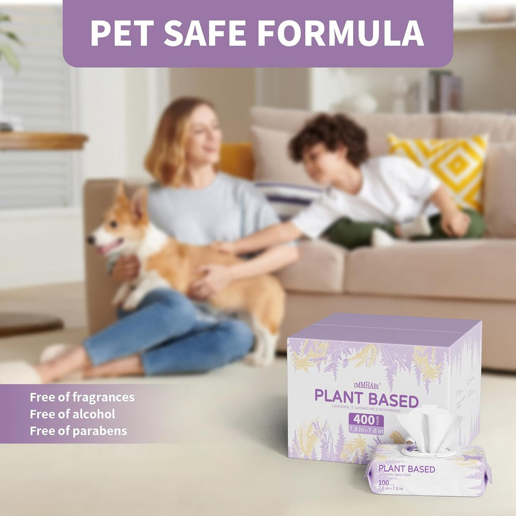 IMMHABI 400 Count Lick-Safe Dog Wipes, Lavender Plant-Based Hypoallergenic Dog Wipes for Paws, Butt, and Anal Gland Care, Cleansing & Deodorizing for Puppies