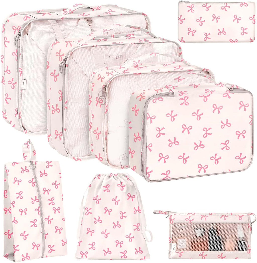 KPX 8 Set Packing Cubes for Travel, Luggage Packing Organizers Accessories Large Toiletries Bag for Clothes Shoes Cosmetics (8Set-Black Checkered)
